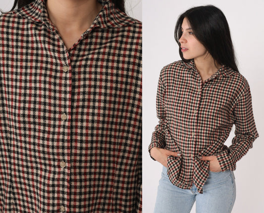 Givenchy Y2K Houndstooth Button-Up Blouse Red Black Cream Cotton Small S