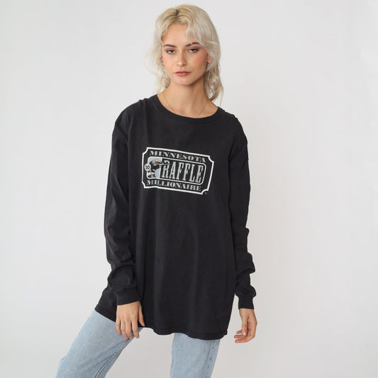 90s Minnesota Raffle Millionaire Loon Graphic Long Sleeve Tee Black Large L