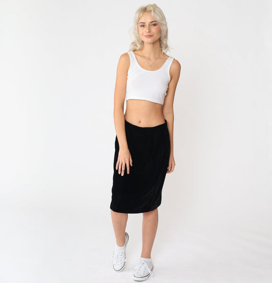 90s Talbots Black Velvet Pencil Skirt High Waisted Knee Length Medium