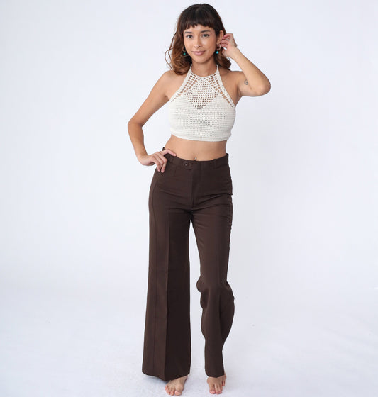 70s Zeppelin Brown Bell Bottom Trousers High Waist Flared Small