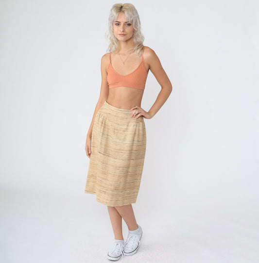70s Tan Wool Blend Midi Pencil Skirt High Waist Extra Small