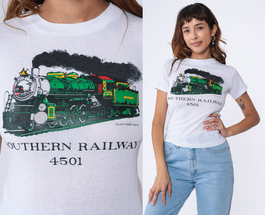 90s Southern Railway 4501 Steam Train Graphic T-Shirt Single Stitch Extra Small