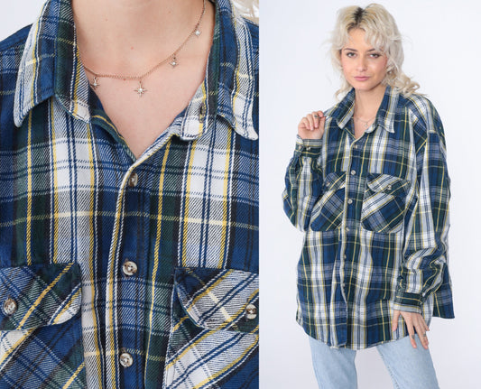 90s Greatland Apparel Plaid Flannel Button-Up Shirt Cotton Extra Extra Large XXL