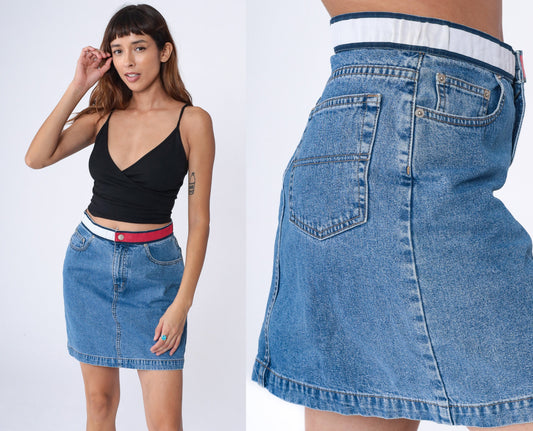 Tommy Hilfiger Y2K Denim Mini Skirt Blue High-Waisted Pencil Cut Medium 8