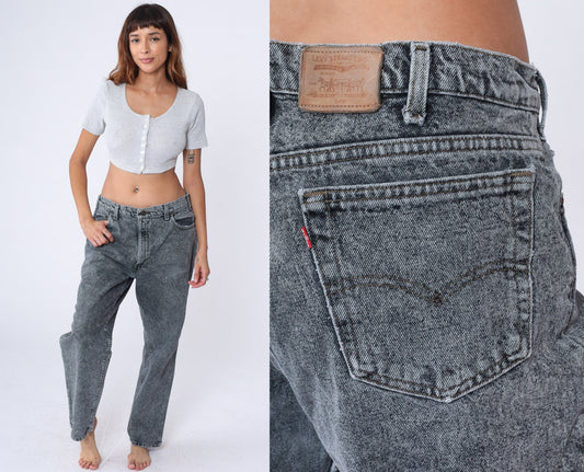 90s Levi's 540 Acid Wash Black Jeans High Waist Relaxed Straight Leg Men's 38x30