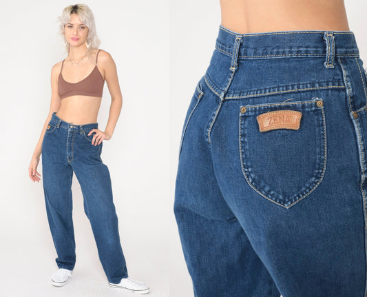 90s Zena High Waist Straight Leg Mom Jeans Blue Denim Small 27