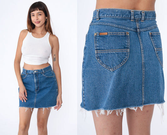 90s Brittania Denim Mini Skirt High Waist Cutoff Blue Medium