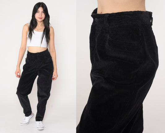 90s Liz Claiborne Black Corduroy Pants High Waist Tapered Small