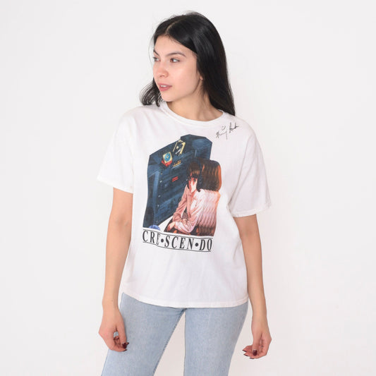 90s Neon Genesis Evangelion Graphic T-Shirt White Autographed Anime Tee Small