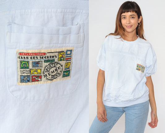 90s Club Des Sportifs White Logo T-Shirt Banded Hem Chest Patch Large L