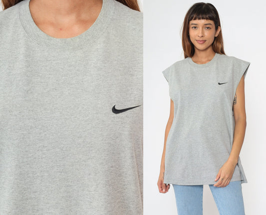 90s Nike Swoosh Muscle Tee Heather Grey Athletic Shirt Large