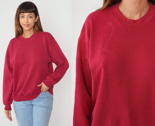 90s Jerzees Red Crewneck Sweatshirt Plain Pullover Large