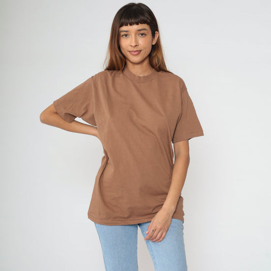 90s BVD Plain Brown Cotton T-Shirt Crewneck Single Stitch Medium