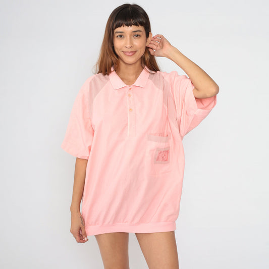 80s Baby Pink Striped Polo Shirt Men's Extra Large Tall