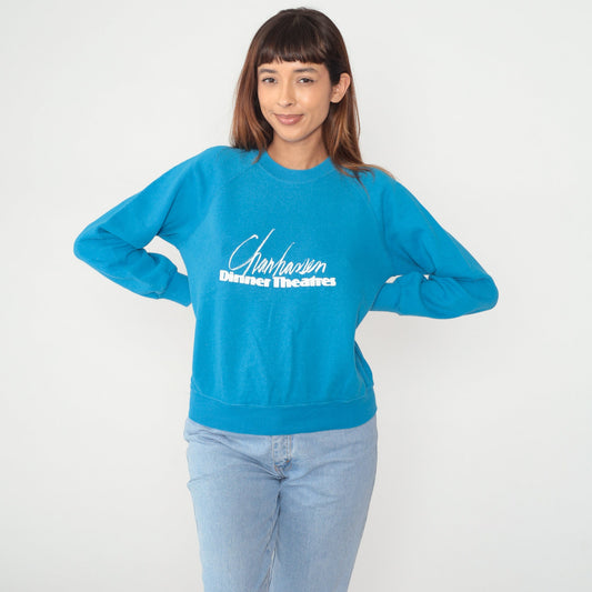 80s Chanhassen Dinner Theatres Minnesota Raglan Sweatshirt Turquoise Graphic Medium