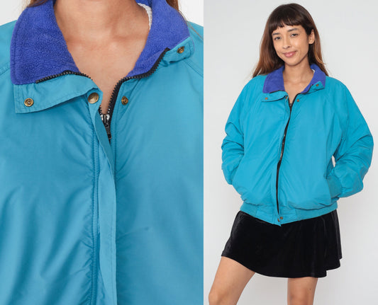 90s REI Goretex Windbreaker Jacket Blue Fleece Lined Large