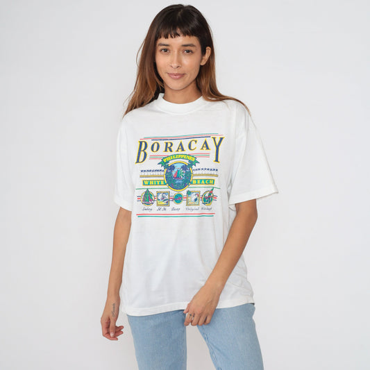 90s Boracay Philippines Swaze Graphic T-Shirt Sailboat Cotton Extra Large