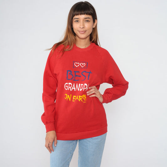 80s Best Grandpa On Earth Raglan Sweatshirt Red Graphic Crewneck Extra Large XXL