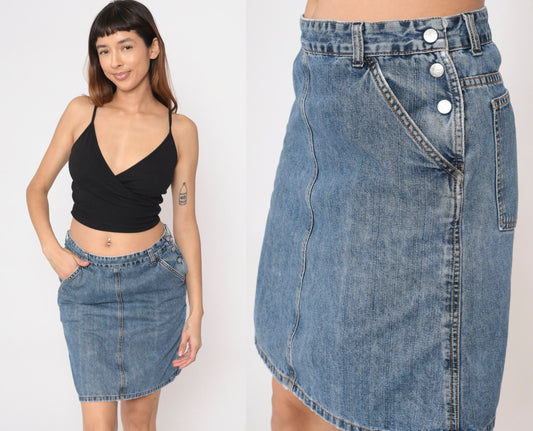 Calvin Klein Y2K Denim Mini Skirt Blue High Waist Pencil Medium 8