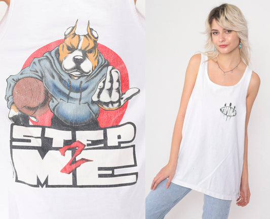 90s Top Dawg Basketball Tank Top American Staffordshire Terrier White Graphic Extra Large