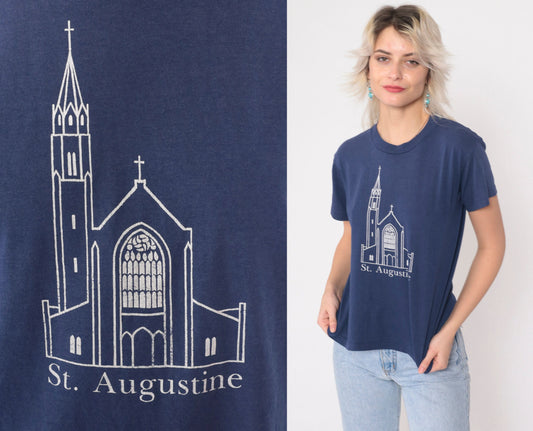 90s St. Augustine Catholic Church Culver City Graphic Tee Navy Small