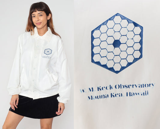 80s WM Keck Observatory Waimea Hawaii Windbreaker Jacket White Snap Small