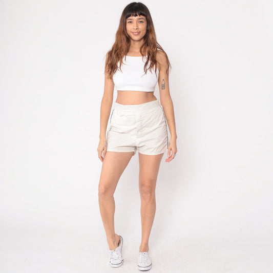 80s BVD Swim Shorts Ecru White High Waist Elastic Waistband Small