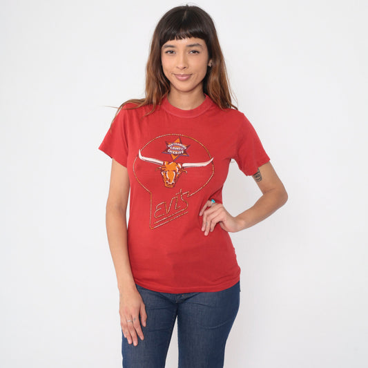 70s Levi's San Francisco County Sheriff Longhorn Graphic T-Shirt Red Extra Small