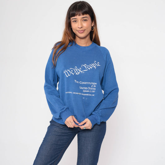 80s We The People US Constitution Sweatshirt National Archives Blue Raglan Medium