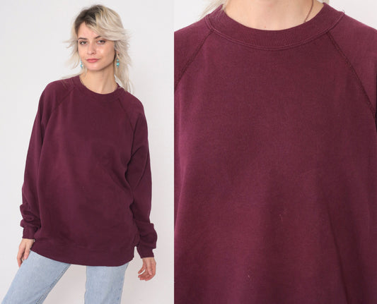 90s Hanes Plum Crewneck Sweatshirt Raglan Sleeve Distressed Extra Large XXL