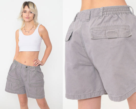 90s Red Head Brand Cargo Shorts Grey Elastic Waist Cotton Men's 34