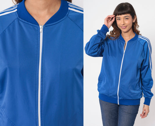 80s Jake Sportswear Track Jacket Blue Striped Raglan Zip-Up Medium