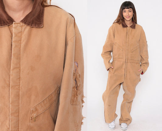 90s Walls Zero Zone Insulated Coveralls Tan Corduroy Workwear Jumpsuit Large