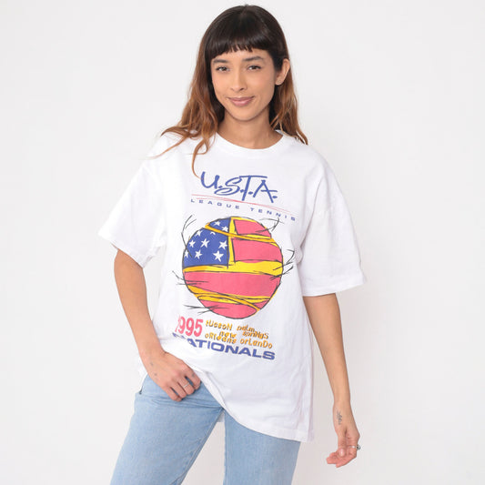1995 USTA League National Championships Tennis Tee White Cotton Single Stitch Extra Large