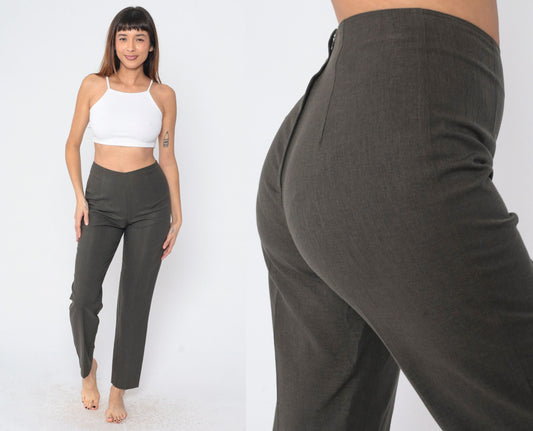 90s Dark Grey High-Waisted Tapered Trousers Small
