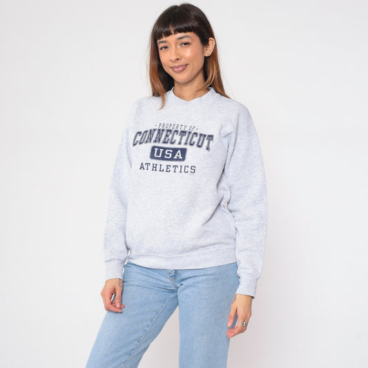 90s Connecticut USA Athletics Graphic Sweatshirt Light Heather Grey Medium M