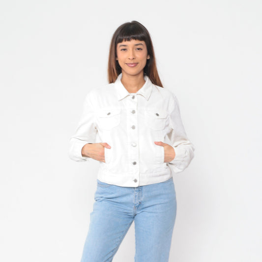 Y2K Gap White Corduroy Cropped Button-Up Jacket Large L
