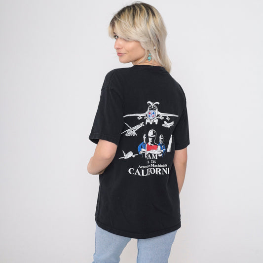 90s International Association of Machinists Aerospace Workers Graphic Tee Black Medium