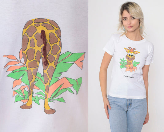 90s Sacramento Zoo Giraffe T-Shirt White Graphic Tee Appliqué XXS