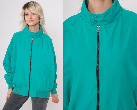 90s Field & Stream Teal Windbreaker Jacket Plaid Lined Zip Up Extra Large