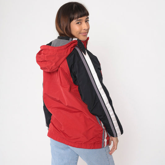 00s Nike Reversible Hooded Windbreaker Jacket Red Grey Nylon Fleece Extra Large