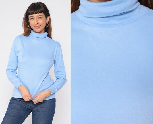 90s Baby Blue Turtleneck Long Sleeve Pullover Top Medium M