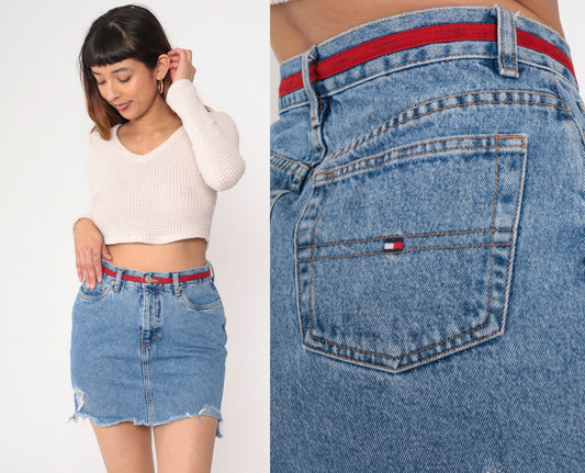 Tommy Hilfiger Y2K Denim Mini Skirt Blue High-Waisted Cutoff Small 6
