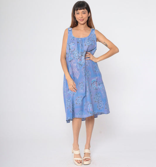 90s Anthony Richards Floral Mandala Sundress Blue Purple Knee-Length XL