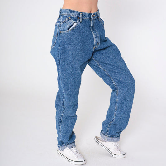 90s Lee High Waisted Tapered Jeans Medium Blue Cotton Long 13