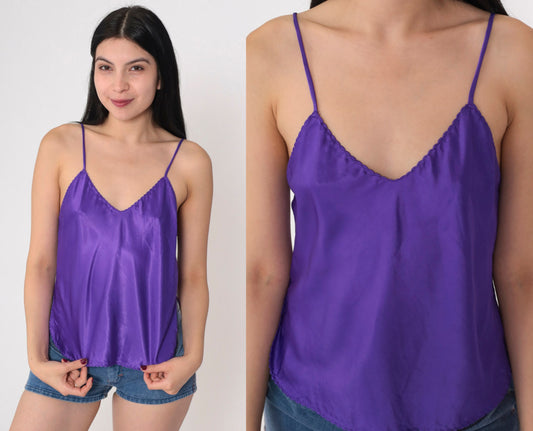 90s Purple Camisole Tank Top Spaghetti Strap V-Neck Small