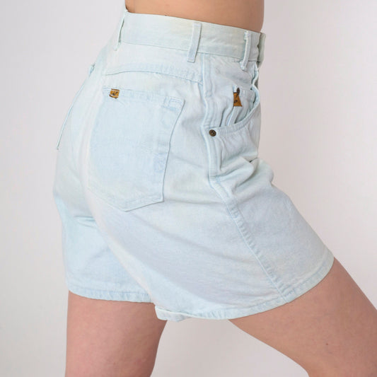 90s Light Wash Denim Shorts High Rise Jean Shorts Stone Wash Small 26