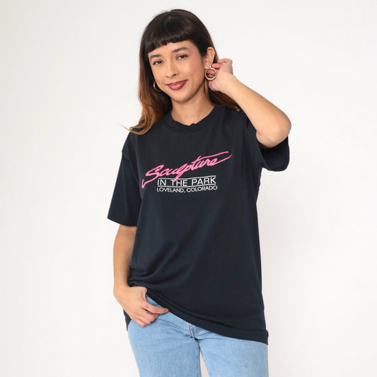 90s Sculpture In the Park Loveland Colorado Graphic Tee Black Neon Large L