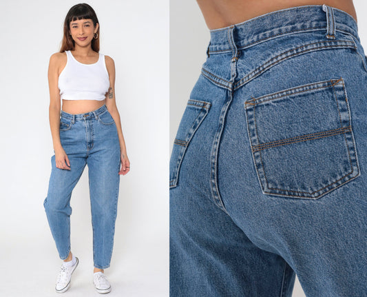 90s High Waisted Tapered Blue Denim Jeans Basic Editions Medium