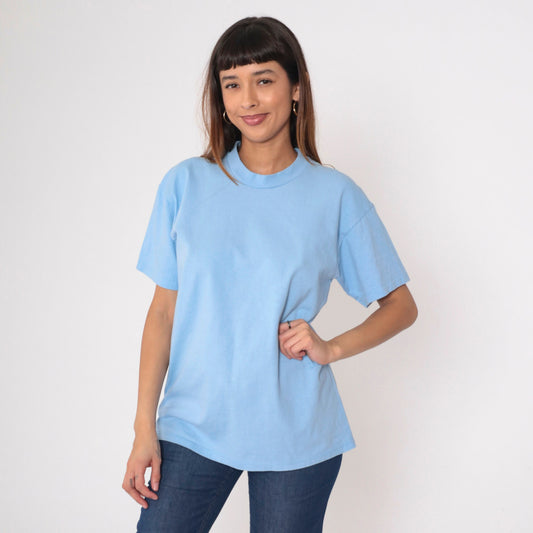 80s Stedman Baby Blue Cotton T-Shirt Crewneck Plain Tee Medium